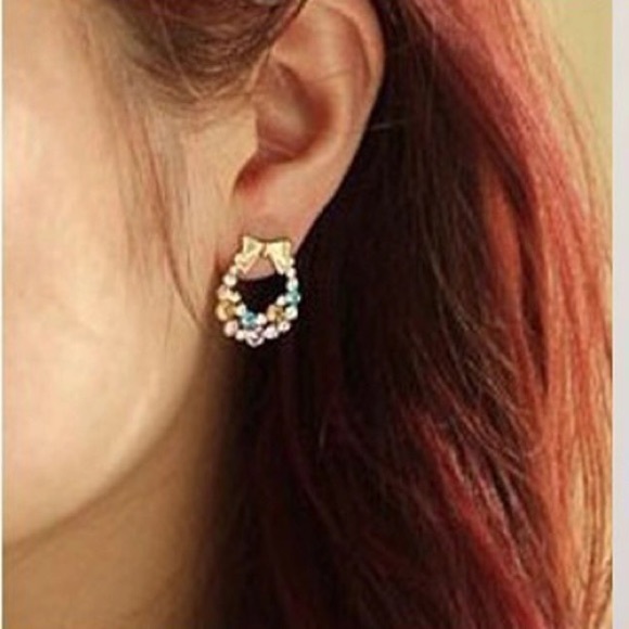 Multi Color Crystal Rhinestone Bowknot Earrings - Picture 4 of 4